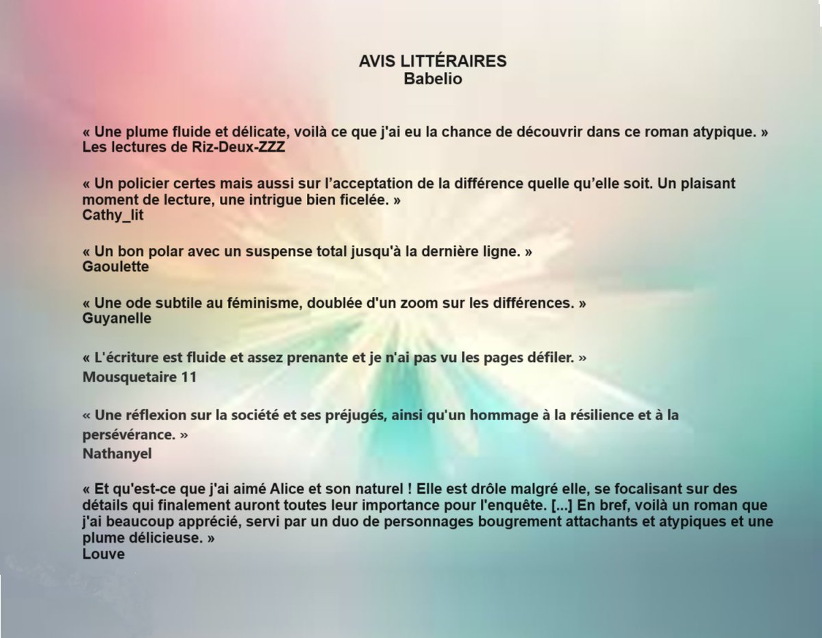 Et si c'était VOTRE roman de l'été ?
"Dans les brumes d’Alésia", Roman policier d'Emmanuelle Bessot, éditions Alter Real.
#portrait de femmes #handicap
Disponible en librairie, FNAC et sur toutes les plateformes habituelles. Diffusé par DILISCO