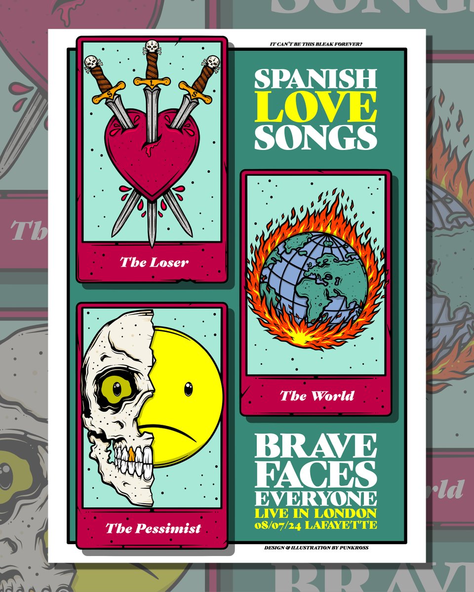 punkross's tweet photo. Two posters for two nights of @SpanishLuvSongs playing Brave Faces Everyone in full in London. Grab them from the merch table! https://t.co/SXRZYvZxe2