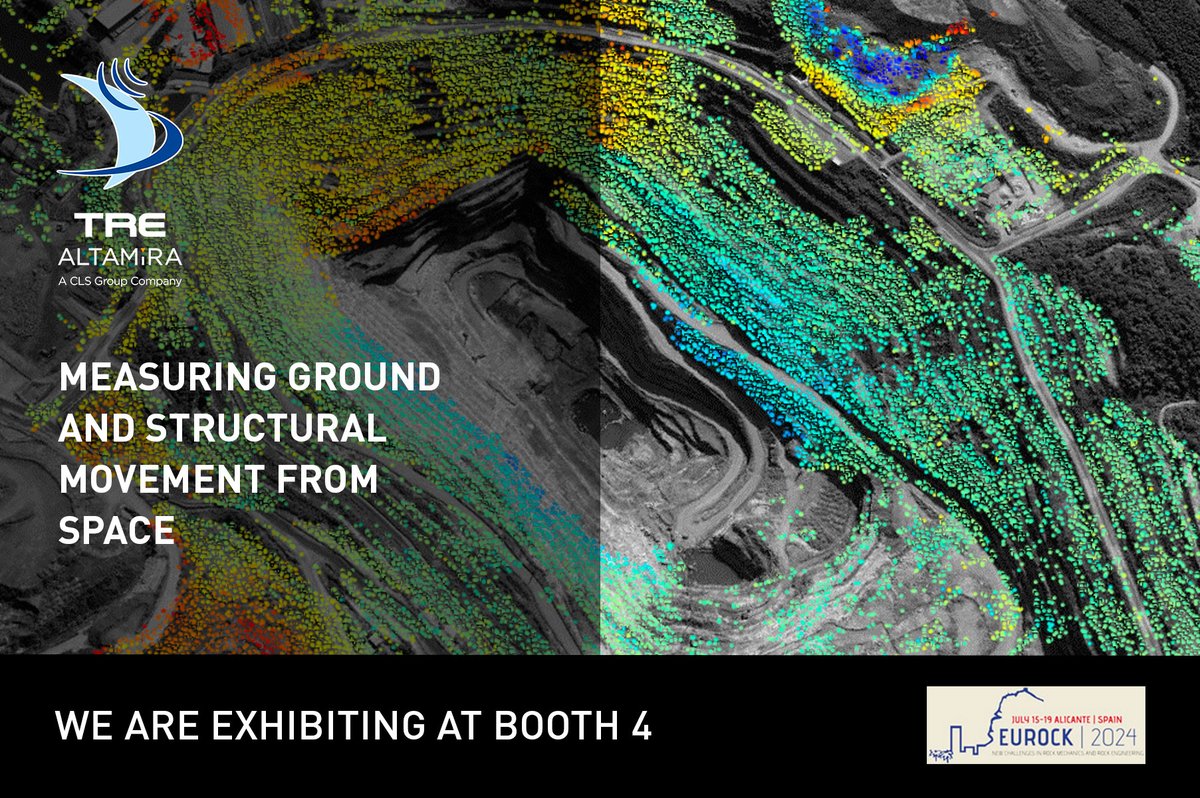 TRE_ALTAMIRA's tweet photo. 📢 TREA will exhibit at #Eurock2024 in #Alicante next week! Stop by our booth to meet our team of experts and learn how our #InSAR solutions are transforming #rockmechanics and #rockengineering ⛏️
📌 Booth 4
🗓 15-19 July 2024
📍 Aulario 2, @UA_Universidad, Spain https://t.co/nS7hutnOV8