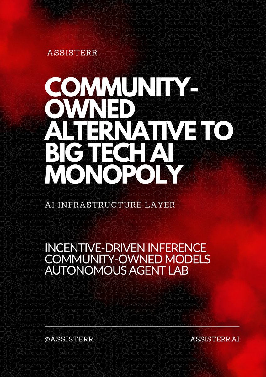 Say goodbye to Big Tech monopolies and hello to <a href="/Assisterr/">assisterr</a>!

As a community-owned platform, Assisterr empowers users with transparent, decentralized AI solutions. Join us in revolutionizing the AI landscape! 
#AI #DecentralizedAI
