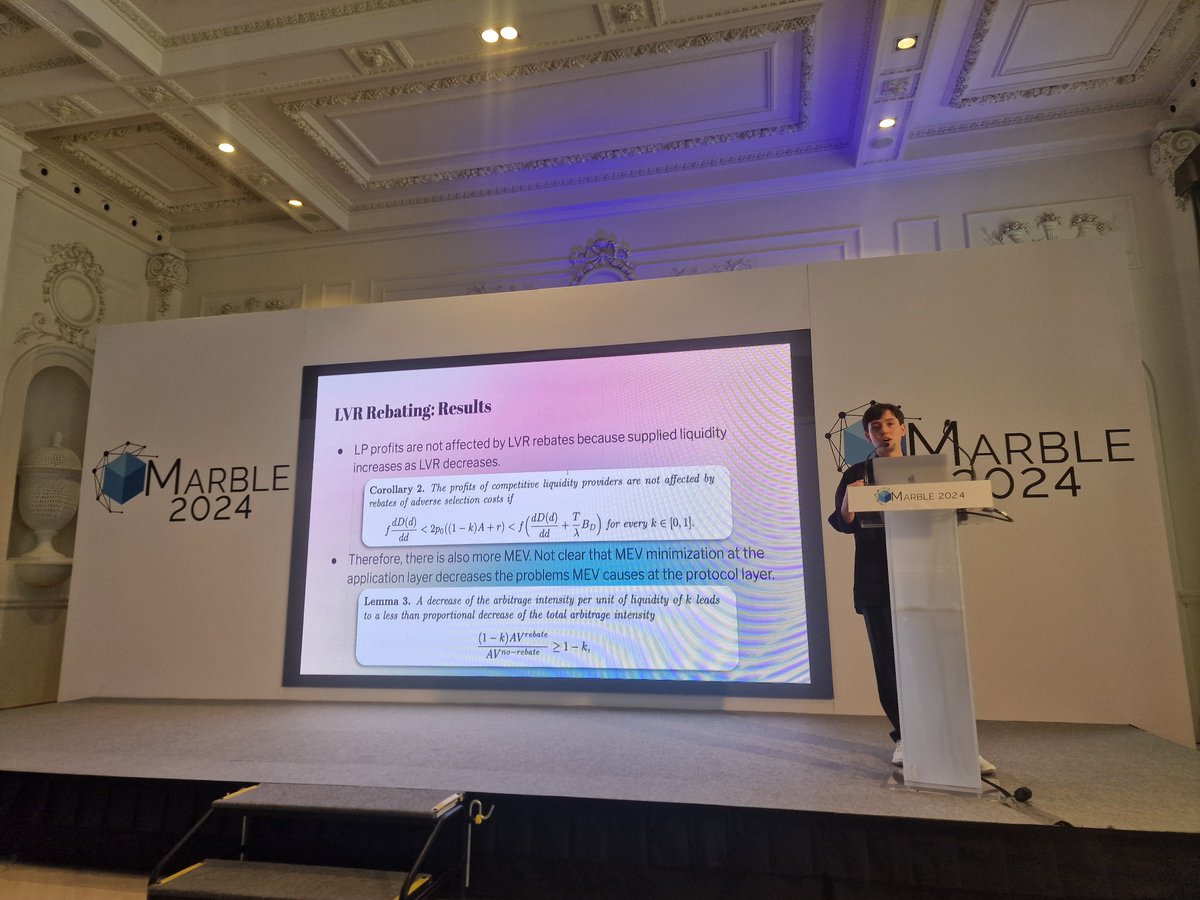 will_wjk's tweet photo. The Technical Sessions of the 5th International Conference on Mathematical Research for Blockchain Economy (MARBLE 2024) kick off with a great talk by @_julianma "The Cost of Permissionless Liquidity Provision in Automated Market Makers". Full programme at https://t.co/fdYz1FLlql https://t.co/FVMNkwsbJN