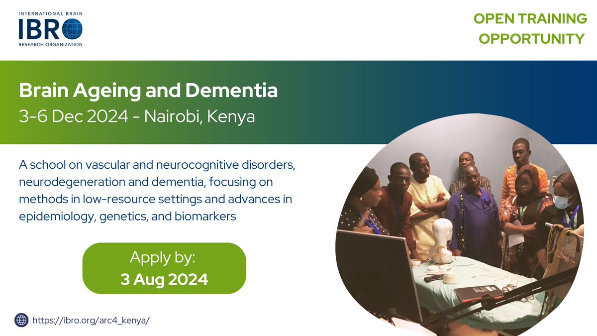 Advance your neuroscience training with this school on #brain aging and #dementia 👉 Learn more and apply by 3 Aug: ibro.org/arc4_kenya/

<a href="/Tom_DAT/">Tom Tagoe</a> <a href="/rachaeldangare1/">DrRachaelDee</a> <a href="/ElfarrashSara/">Sara Elfarrash</a> <a href="/TemkouGwladys/">Gwladys T. Ngoupaye</a> <a href="/Olamzz1/">Olamide Adebiyi DVM, PhD</a>