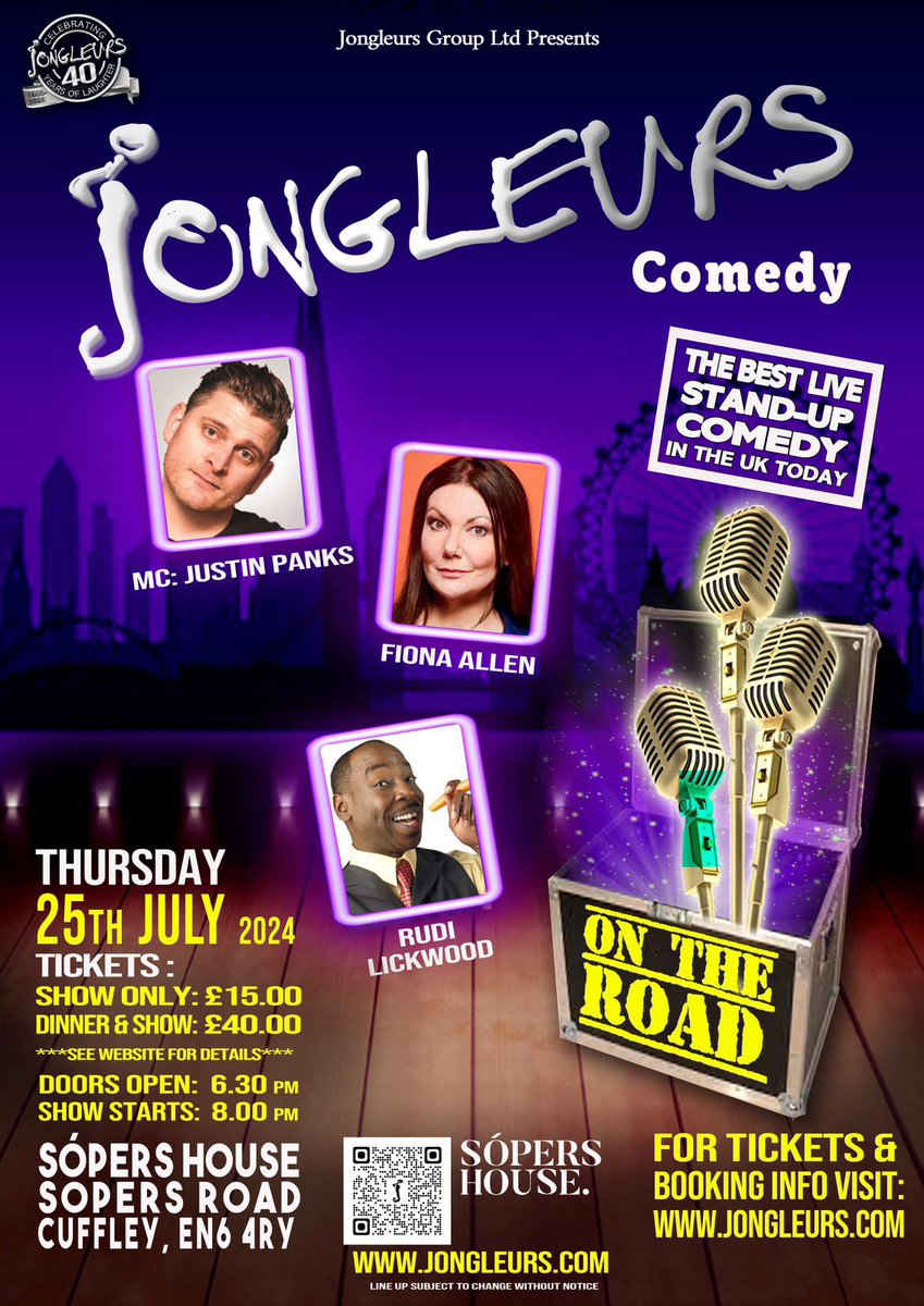 Jongleurs Group Ltd (@jongleurs) on Twitter photo JULY 25th Jongleurs Comedy club is bringing another hilarious evening of #standupcomedy to <a href="/SopersHouse/">Sopers House</a> with three hard hitting comedians. The Brilliant <a href="/justin_panks/">Justin Panks</a> will MC the evening with special guests <a href="/fionaallentweet/">Fiona Allen</a> and your headliner <a href="/RudiLickwood/">Rudi Lickwood</a> grab your tkts NOW JULY 25th Jongleurs Comedy club is bringing another hilarious evening of #standupcomedy to <a href="/SopersHouse/">Sopers House</a> with three hard hitting comedians. The Brilliant <a href="/justin_panks/">Justin Panks</a> will MC the evening with special guests <a href="/fionaallentweet/">Fiona Allen</a> and your headliner <a href="/RudiLickwood/">Rudi Lickwood</a> grab your tkts NOW