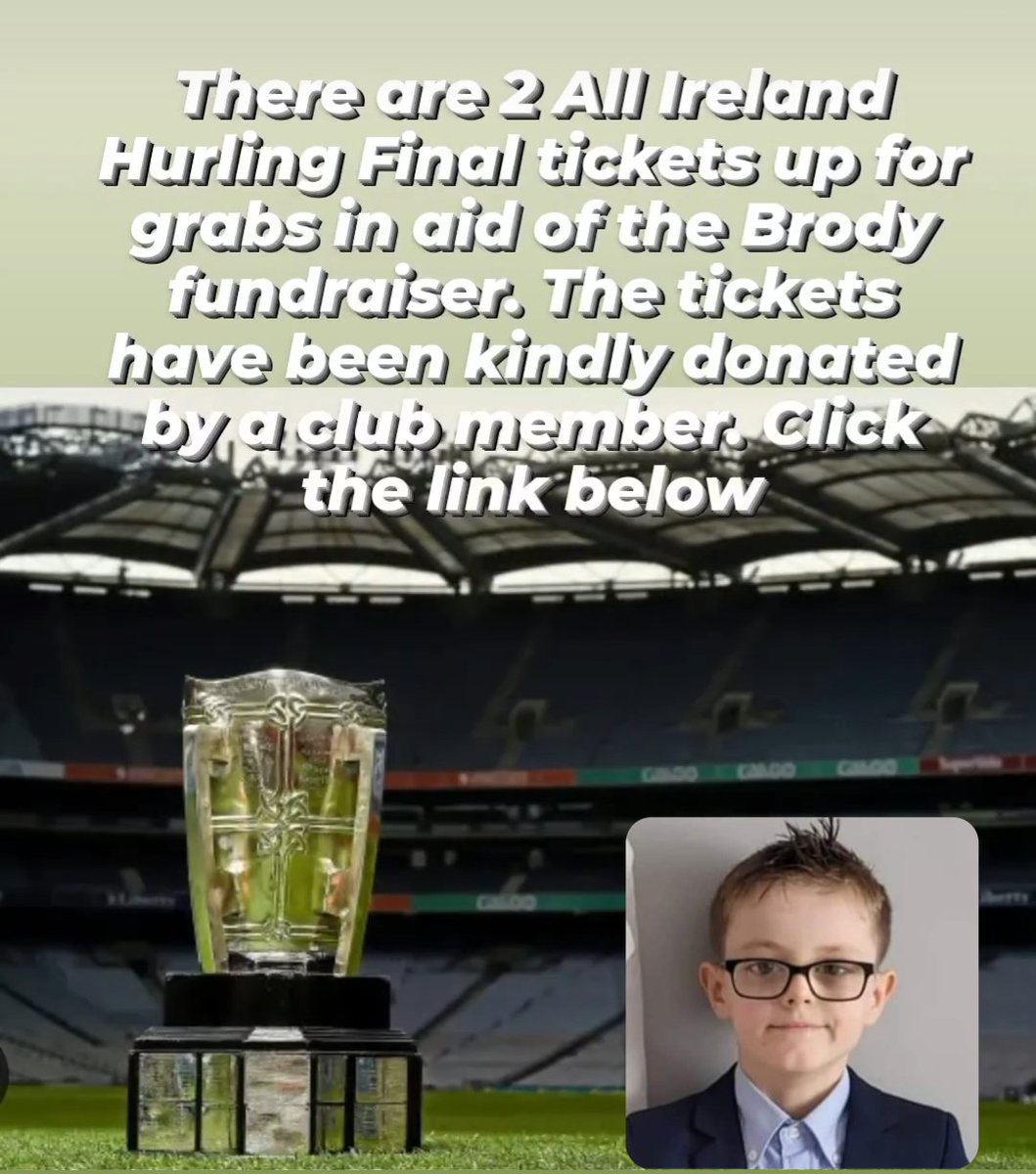 Who wants to get their hands on 2 Hurling Final tickets and help a good cause? 
Brody is 8, who was diagnosed with an inoperable Brain tumour that Ireland can't treat nor fund.  He need to access clinical trial drugs from abroad. 
Closing date is 19/7/24

idonate.ie/raffle/win2all…