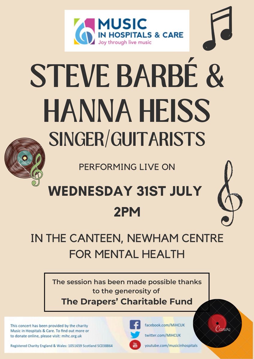 Arts @ ELFT (@elftarts) on Twitter photo Arts Therapies are pleased to announce another live concert at Newham Centre for Mental Health, provided by Music in Hospitals. Wednesday 31st July at 2pm with singing, dancing, refreshments.. all welcome! <a href="/DrGilluley/">Dr Paul Gilluley🌈</a> <a href="/LornaDowning2/">Lorna Downing</a> <a href="/NHS_ELFT/">East London NHS Foundation Trust (ELFT)</a> <a href="/Bailey_NHS/">Bailey Mitchell 🌈</a> Arts Therapies are pleased to announce another live concert at Newham Centre for Mental Health, provided by Music in Hospitals. Wednesday 31st July at 2pm with singing, dancing, refreshments.. all welcome! <a href="/DrGilluley/">Dr Paul Gilluley🌈</a> <a href="/LornaDowning2/">Lorna Downing</a> <a href="/NHS_ELFT/">East London NHS Foundation Trust (ELFT)</a> <a href="/Bailey_NHS/">Bailey Mitchell 🌈</a>