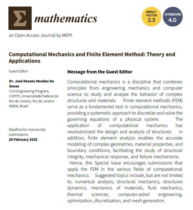 MathematicsMDPI's tweet image. 📯  First paper published in the SI &quot;#ComputationalMechanics and #FiniteElementMethod: Theory and Applications&quot;. The SI is still open for submissions.

⏰ Deadline: 28 February 2025
🔗 buff.ly/4bzarlV 

#numericalanalysis
#CFD

#MDPIOpenAccess @ComSciMath_Mdpi
