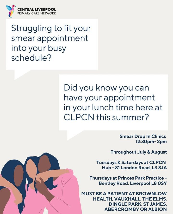 WALK IN LUNCH TIME SMEAR CLINICS TODAY AT OUR LONDON ROAD HUB!⬇️⬇️⬇️