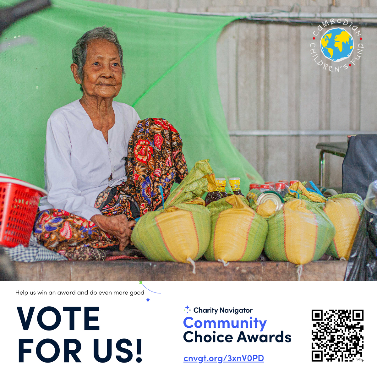 Vote for CCF to win a @Charity  Community Choice Award! 

Scan the QR code or hit the link below. 
&lt;&lt; cnvgt.org/3xnV0PD &gt;&gt;

Your support highlights our impact on impoverished children and families in Cambodia. 

Share with friends and family before July 17.