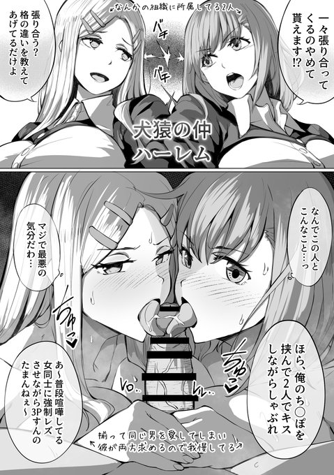 犬猿の仲の2人に強制レズ3Pさせてハーレムを作る性癖 