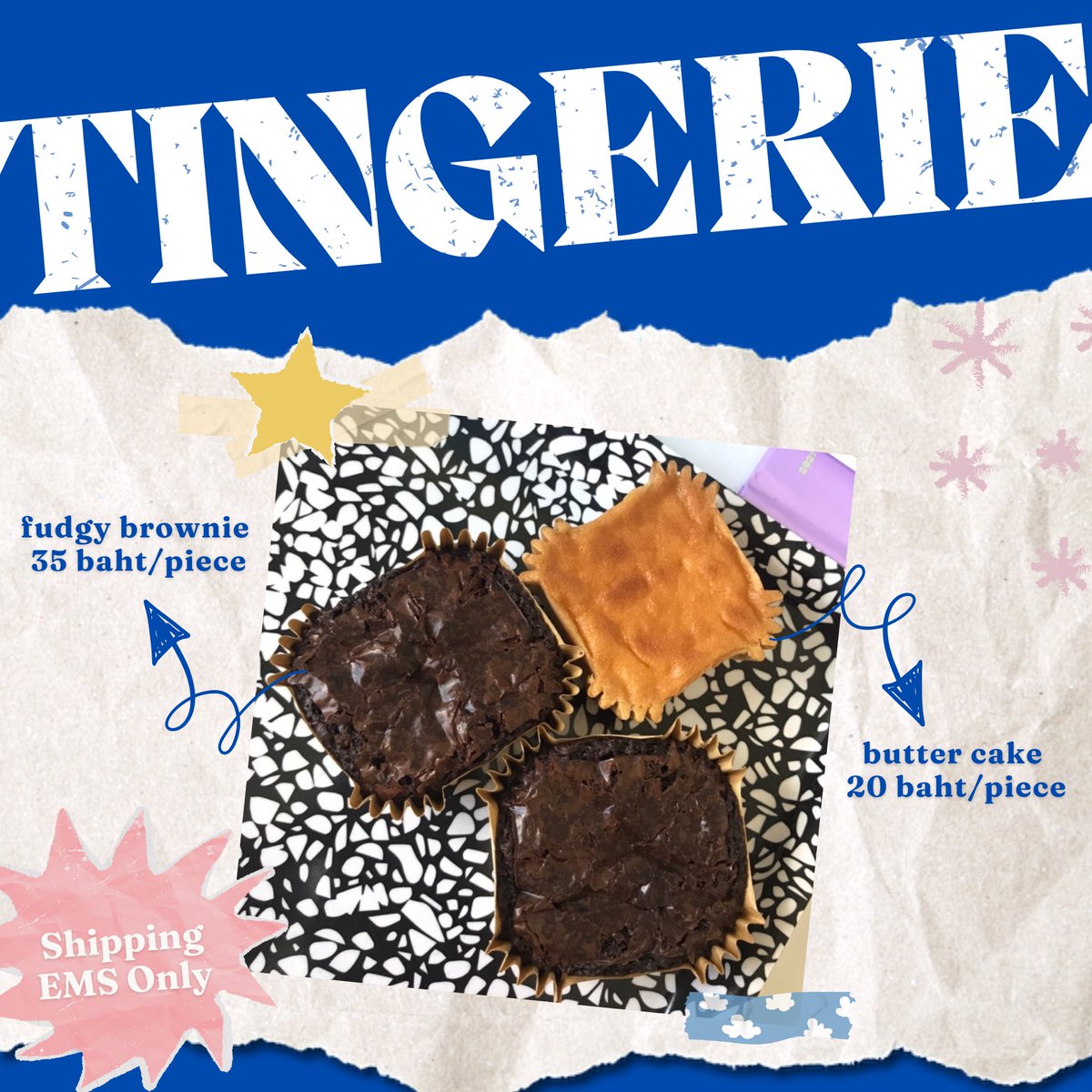 🥣 tingerie lot 7 is open
brownie &amp; butter cake made to order ·͜·♡
— with promotion for brownie 6 piece 200 baht &amp; 10 piece 320 baht ! 🤩💖

🖇️ forms.gle/zAKiVqWpcGiWpf… 
— ปิดรับออเดอร์วันที่ 11 ก.ค.นี้นะคะ หากสงสัยตรงไหนเพิ่มเติมสามารถสอบถามได้น้า🌟