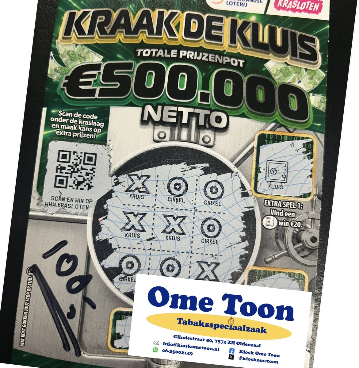 Hij heeft de kluis niet gekraakt, maar wel mooi 100 euro gewonnen. <a href="/Kraslotennl/">Krasloten</a> 
Gefeliciteerd 🥳