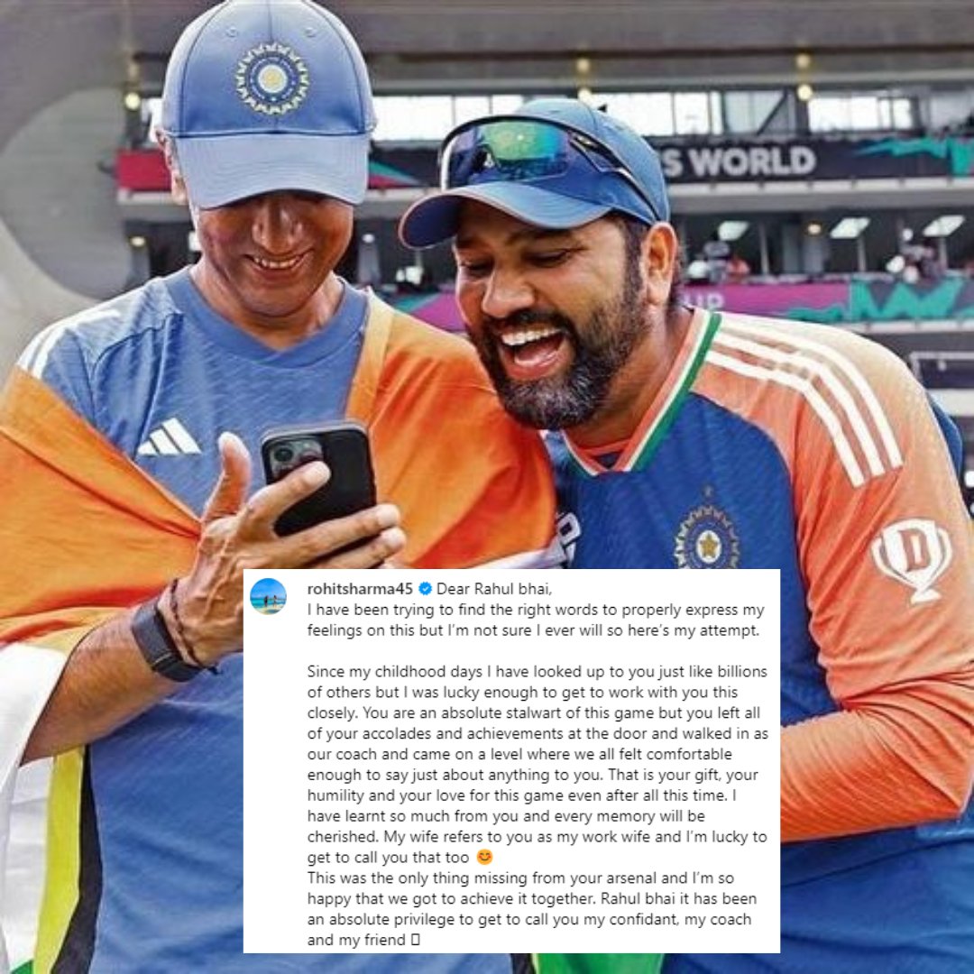 _fantasykhiladi's tweet photo. An emotional Instagram post by Captain Rohit Sharma for Rahul Dravid. ❤️
📸: @ImRo45 / Instagram
#TeamIndia #T20WorldCup2024 #T20Is #Cricket #IndianCricket #IndianCricketer #IndianCricketTeam #fantasykhiladi #IndianTeamCoach #CricketTwitter https://t.co/RtcljYPCa6