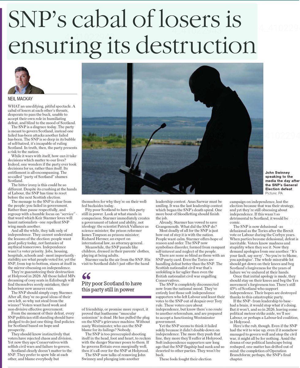 LHolt99's tweet photo. Excoriating from one of their own. But the message is still not getting through to the SNP leadership. The party will continue to implode. Independence is off the mainstream political agenda for decades. https://t.co/CZt0fKsutq