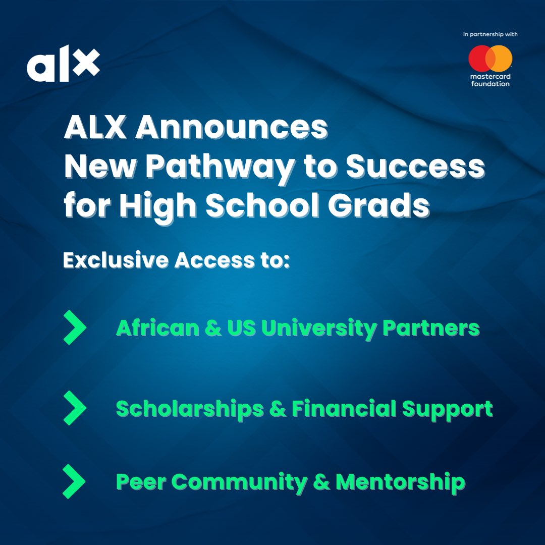 alx_africa's tweet photo. ALX Pathway: Where Access = Success.

The new ALX Pathway programme provides High School graduates access to our African &amp; US university partners, scholarship opportunities and much more!

Be one of the first to apply, register now https://t.co/5XvKdfljI2

#ALXPathway #Technology https://t.co/zjtTt6qRY0