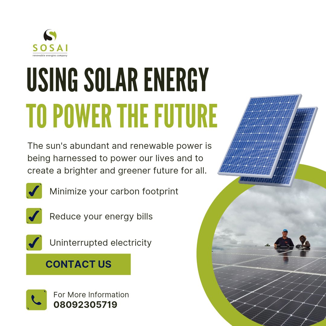 sosairen's tweet photo. Going green has never been this easy. At sosai, our solar panels are designed to last and provide clean energy for your home or business. 

Contact us via 08092305719 WhatsApp/Call for solar installation
#sosai #solarenergy #solar #solarpanel #sosaiimpacts #solarpower #renewable https://t.co/n8eibiy3wc