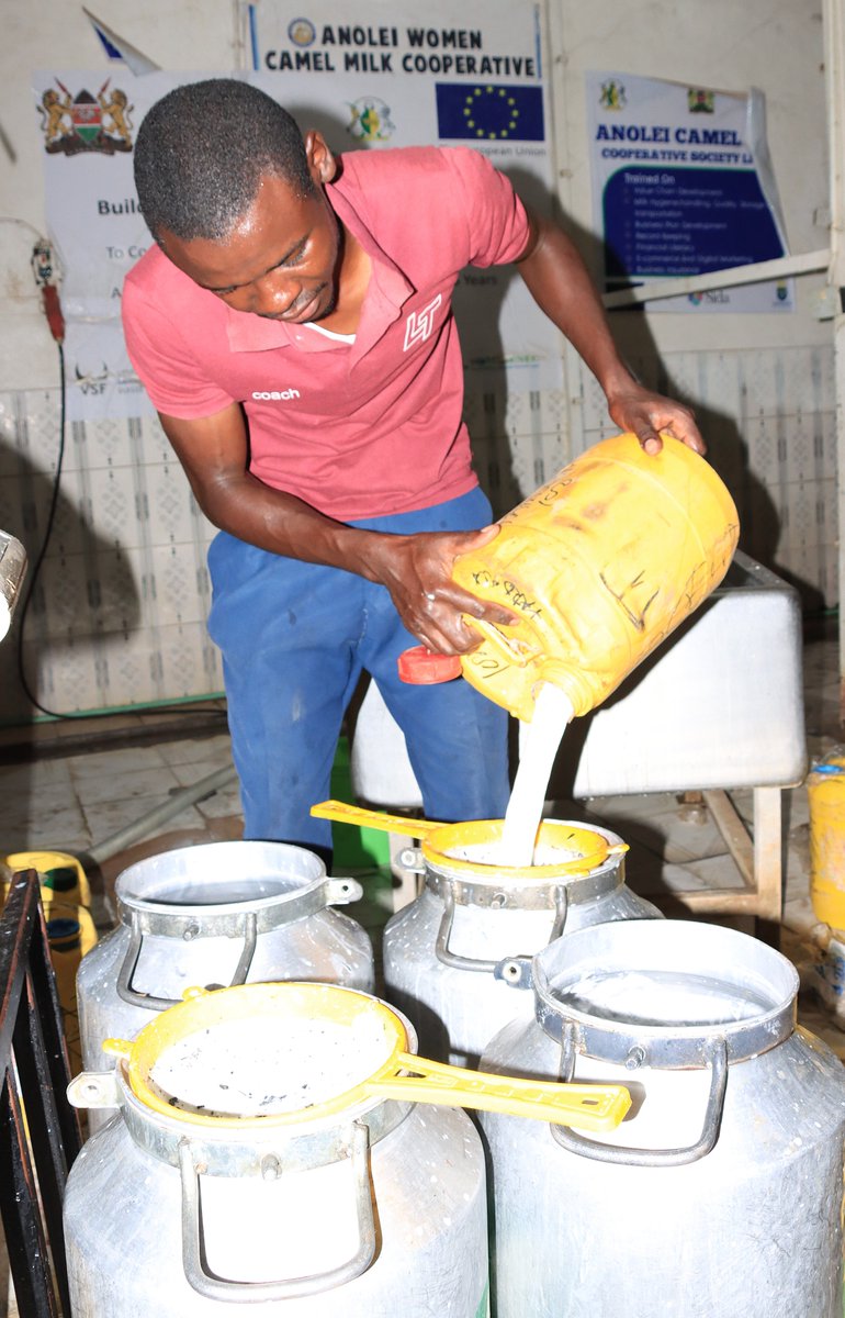 NDMA_Kenya's tweet photo. @EUinKenya @VSFSuisse The women-led Cooperative collects, processes and sells camel milk products in Isiolo County and beyond. The plant is expected to strengthen the camel milk value chain by increasing the volume of processed milk, reducing wastage and operational costs, and improving market access. https://t.co/hRDDSFZEbL