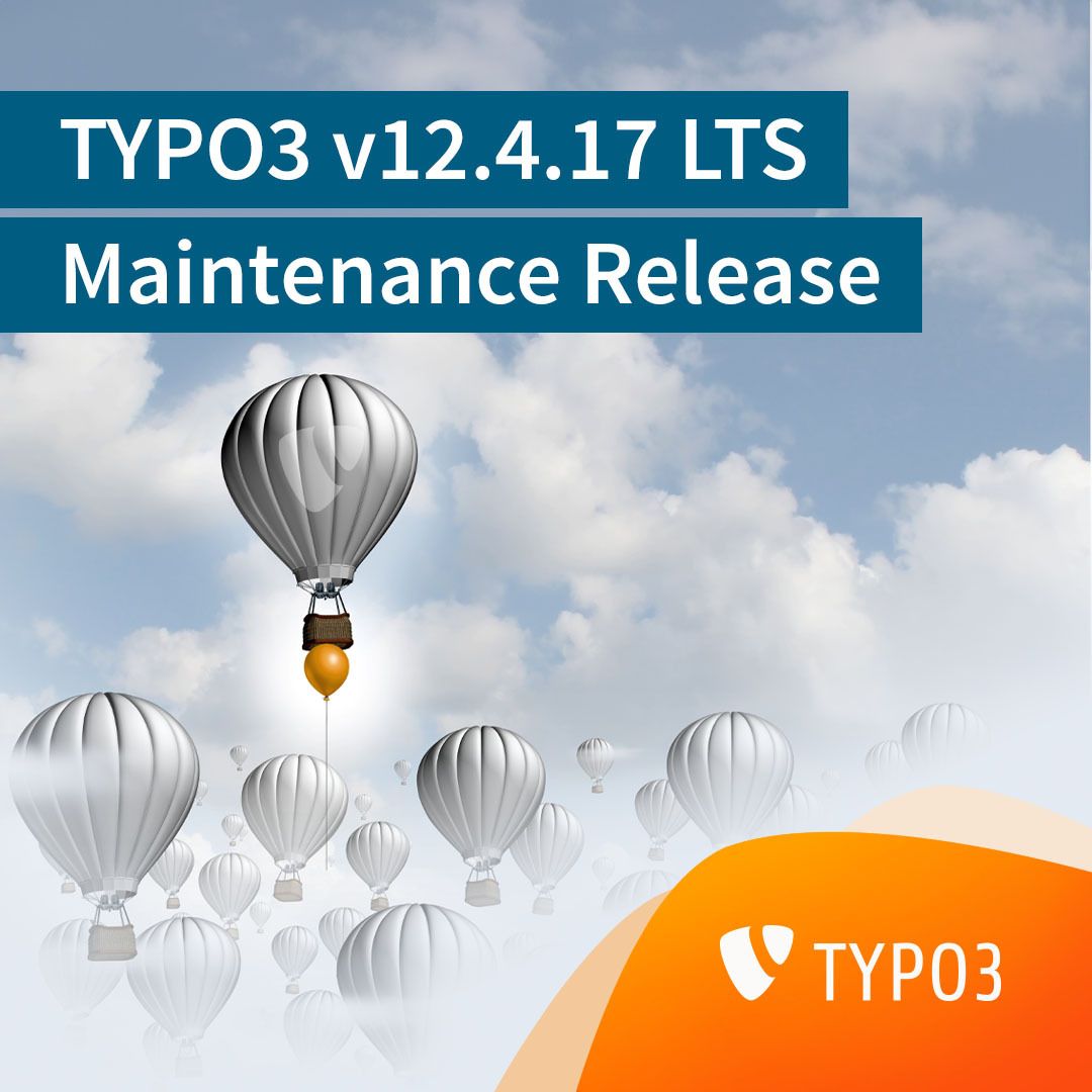 typo3's tweet image. TYPO3 12.4.17 maintenance release published! 🚀 

Today we’ve published #TYPO3 v12.4.17 #LTS, which contains bugfixes only. Happy updating!

Release Notes: typo3.org/article/typo3-… 

Upcoming release dates: typo3.org/cms/roadmap/ma…