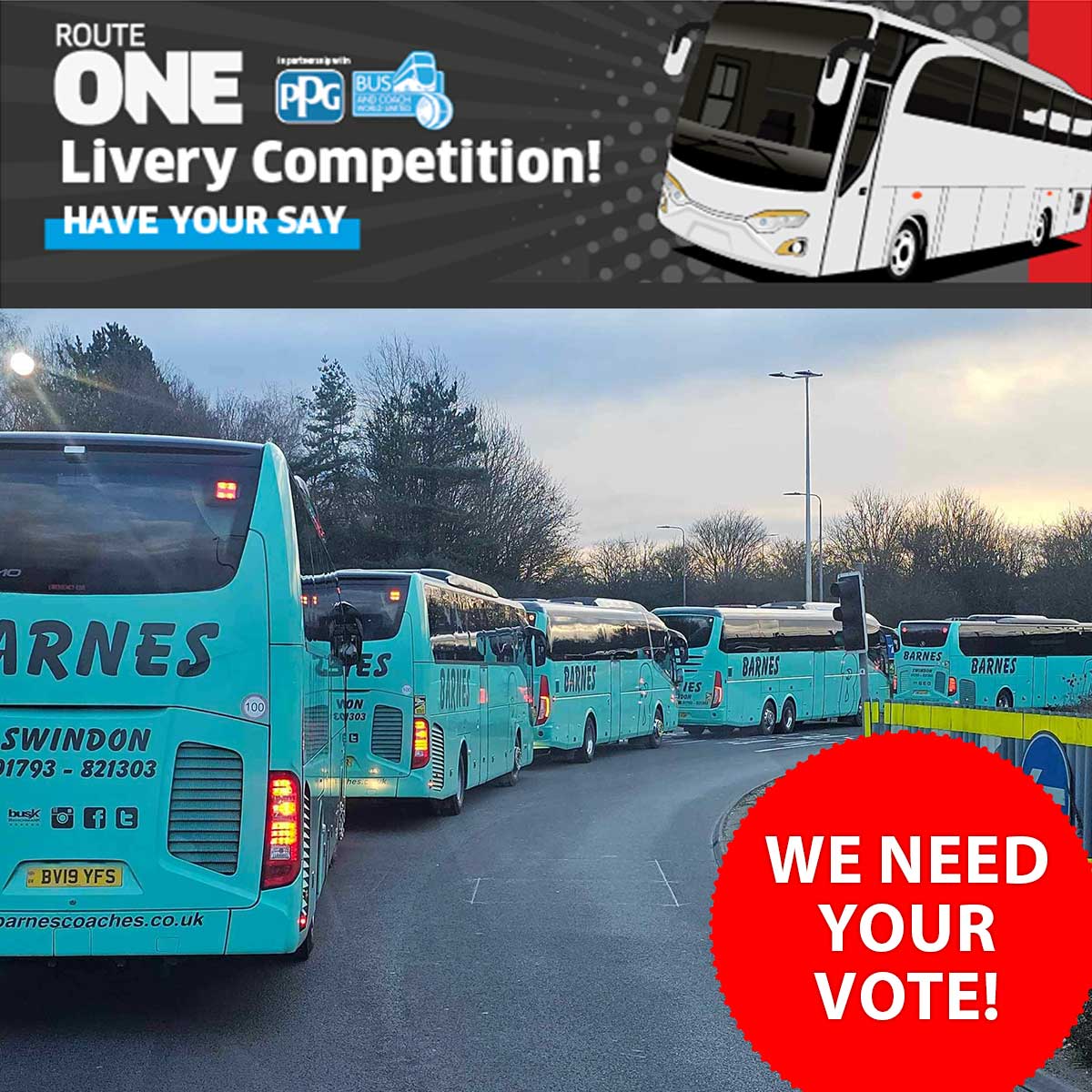 BarnesCoaches's tweet photo. 🚍️#ROUTEONE #LIVERYCOMPETITION!🚍️
Exciting news, we've been nominated in the @routeoneteam livery competition! 🚍️ Do you think Barnes Coaches stand out from the crowd? Our iconic fleet needs your vote!↩️
VOTE NOW > https://t.co/2TSUlpZJLo
Voting closes 📅 31st July 2024 https://t.co/hVdfHjBI59