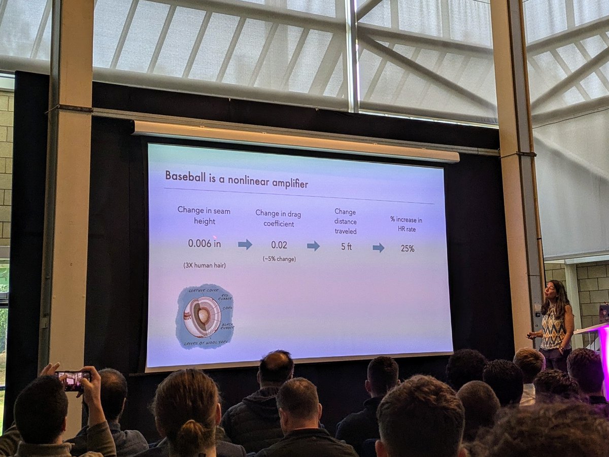 Great to be at #ISEA2024 which kicked off with a fascinating keynote by <a href="/peko23/">Peko Hosoi</a> demonstrating through maths, physics and #sportsengineering how the tiniest of margins can lead to sporting success. In this example microns of baseball seam height.
