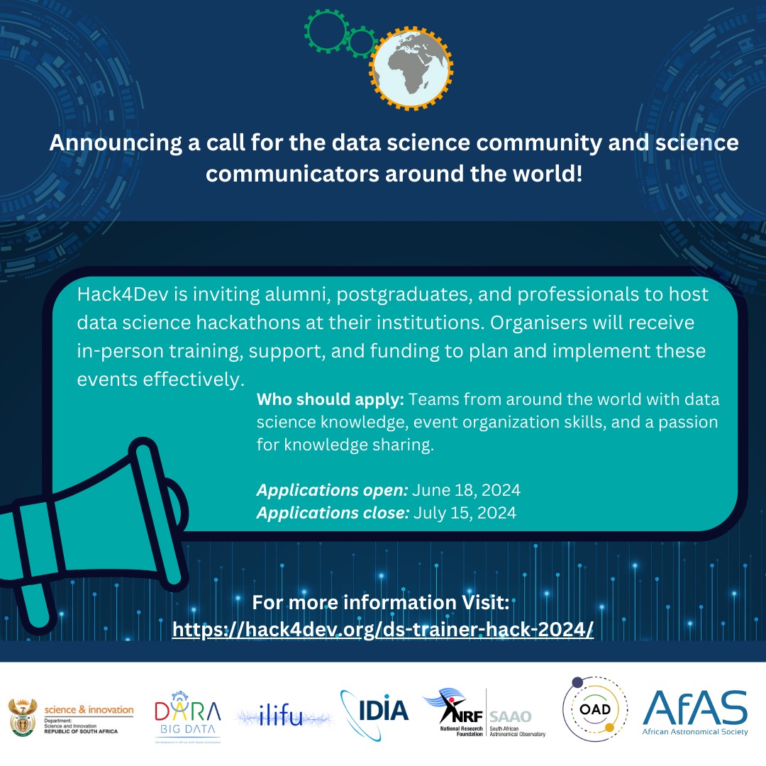 Calling all data science enthusiasts, and event organizers!

Here's your chance to host a data science hackathon at your own institution with our comprehensive support and training!

Applications close: July 15, 2024

Apply now: hack4dev.org/ds-trainer-hac…