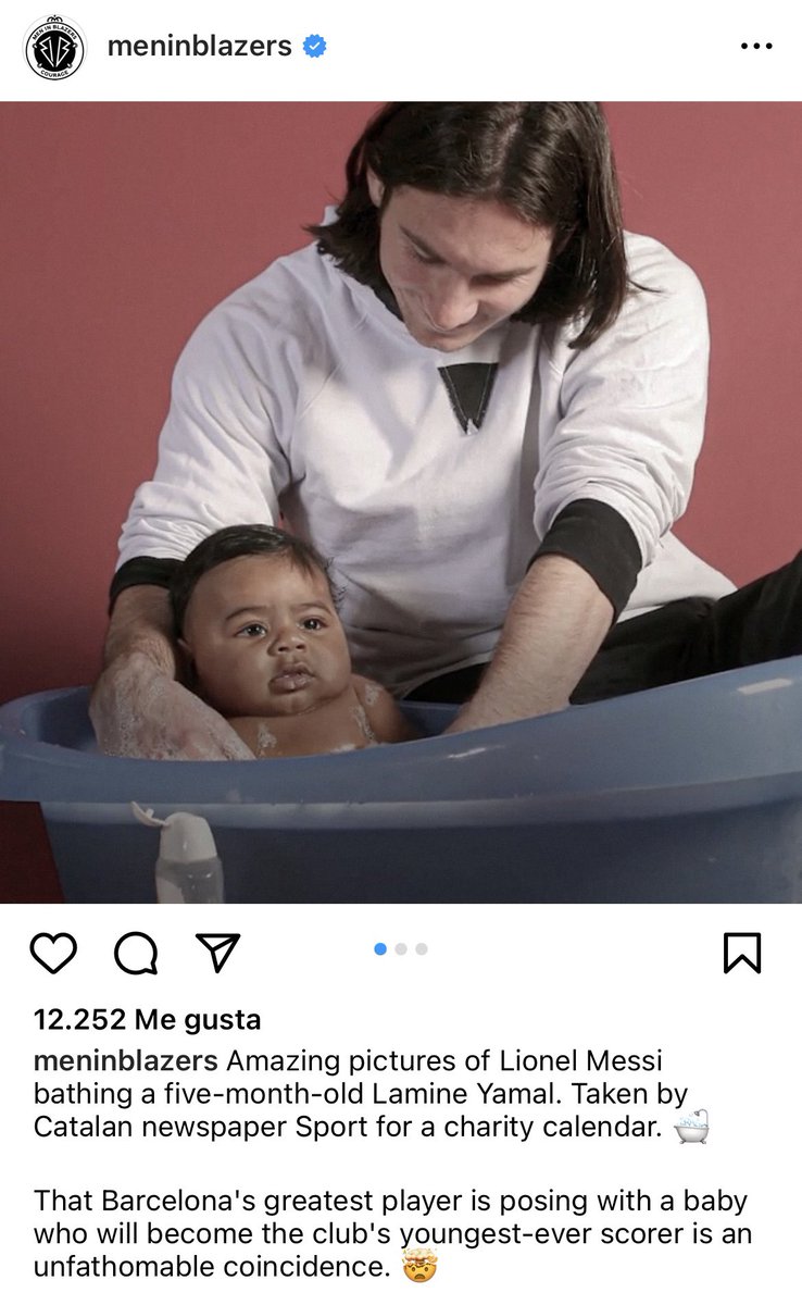 maijasalmi's tweet photo. 16 vuotta sitten muuan Leo Messi kylvetti vauvaa Unicefin kalenterikuvauksissa. Tuo lapsi on Lamine Yamal, nykyisin Espanjan La Rojan historian nuorin tähtipelaaja, jolta odotetaan suuria myös illan Ranska-pelissä. 
Messin muutamat meriitit ehkä jo yleisessä tiedossa. https://t.co/WmC3RqzGan