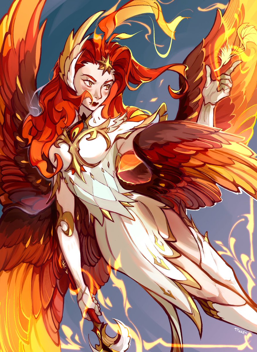 Maron_Anastasia's tweet photo. Talene: Resurging Flame - @AFK_Journey 
Favorite character so far in both Journey and @AFK_Arena. I just HAD to draw her.🔥
#Talene #digitalart #illustration #phoenix #fire #gaming https://t.co/uFvUQP7dOY