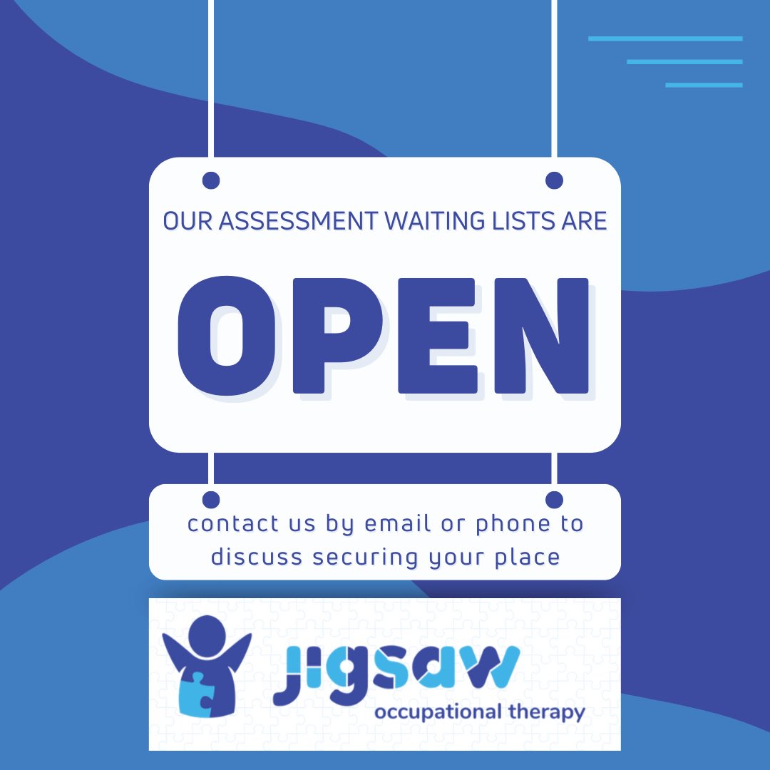 JigsawOT's tweet photo. We’re delighted to announce that our waiting lists for assessment services are now open for referrals! We’d like to thank all for their patience &amp; understanding whilst we managed the overwhelming demand on our services. We are now fully open, please contact us to discuss https://t.co/cehDqQ2ekL