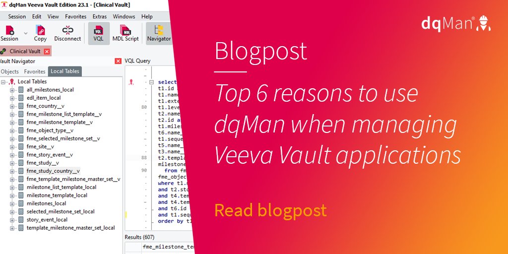 fme_dqMan's tweet photo. Are you struggling with inefficiencies in your Veeva Vault applications? Tired of manual, time-consuming tasks? Discover the top 6 reasons why dqMan is worth your interest 👉 https://t.co/TCT1m2o1Us

#dqMan #VeevaVault #Veeva #datamanagement #datareporting https://t.co/VsbLzlgfcS