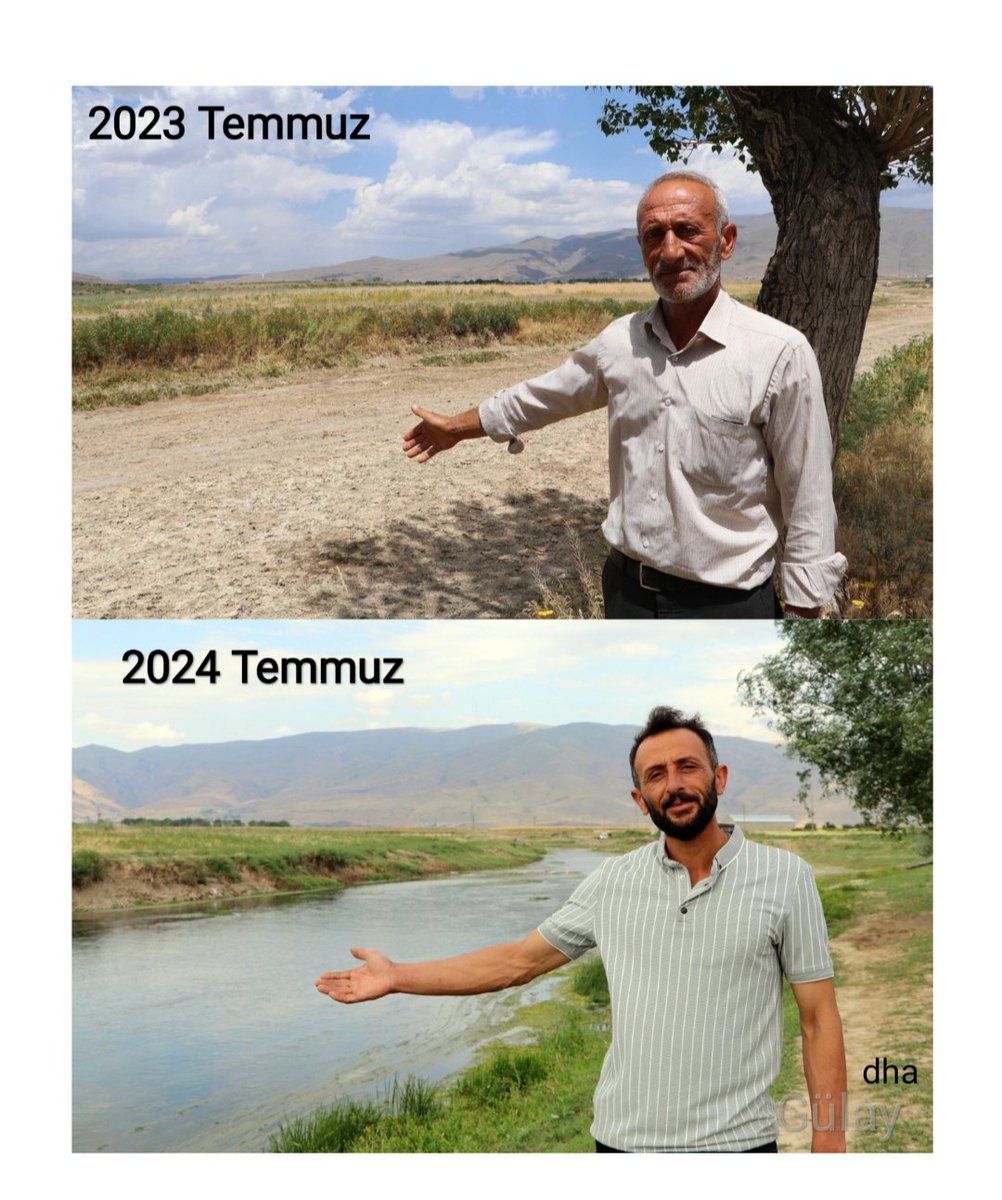 Van'ın Muradiye İlçesi'ndeki Bendimahi Çayı'nın 2023 ve 2024 yıllarının Temmuz ayında çektiğim 2 fotoğraf karesi. 2023 yılında kuruyan Bendimahi Çayı, bu yıl yağışlarla hayat buldu.  Su hayattır#