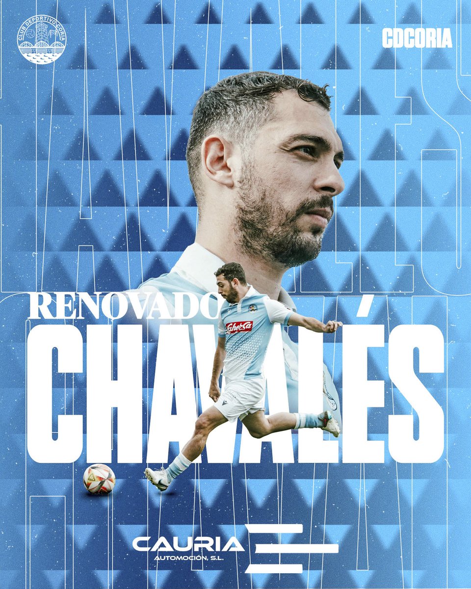 CDCORIA's tweet photo. 📋 OFICIAL || RENOVACIÓN JUAN JOSÉ CHAVALÉS (Torreorgaz, 1993) @juanjochavales 

Juanjo Chavalés se convierte en la séptima incorporación de la plantilla 24/25.

¡Volveremos a contar con la velocidad, precisión y desborde de nuestro 16! 🩵⚽️ https://t.co/p8kbsiZyRt
