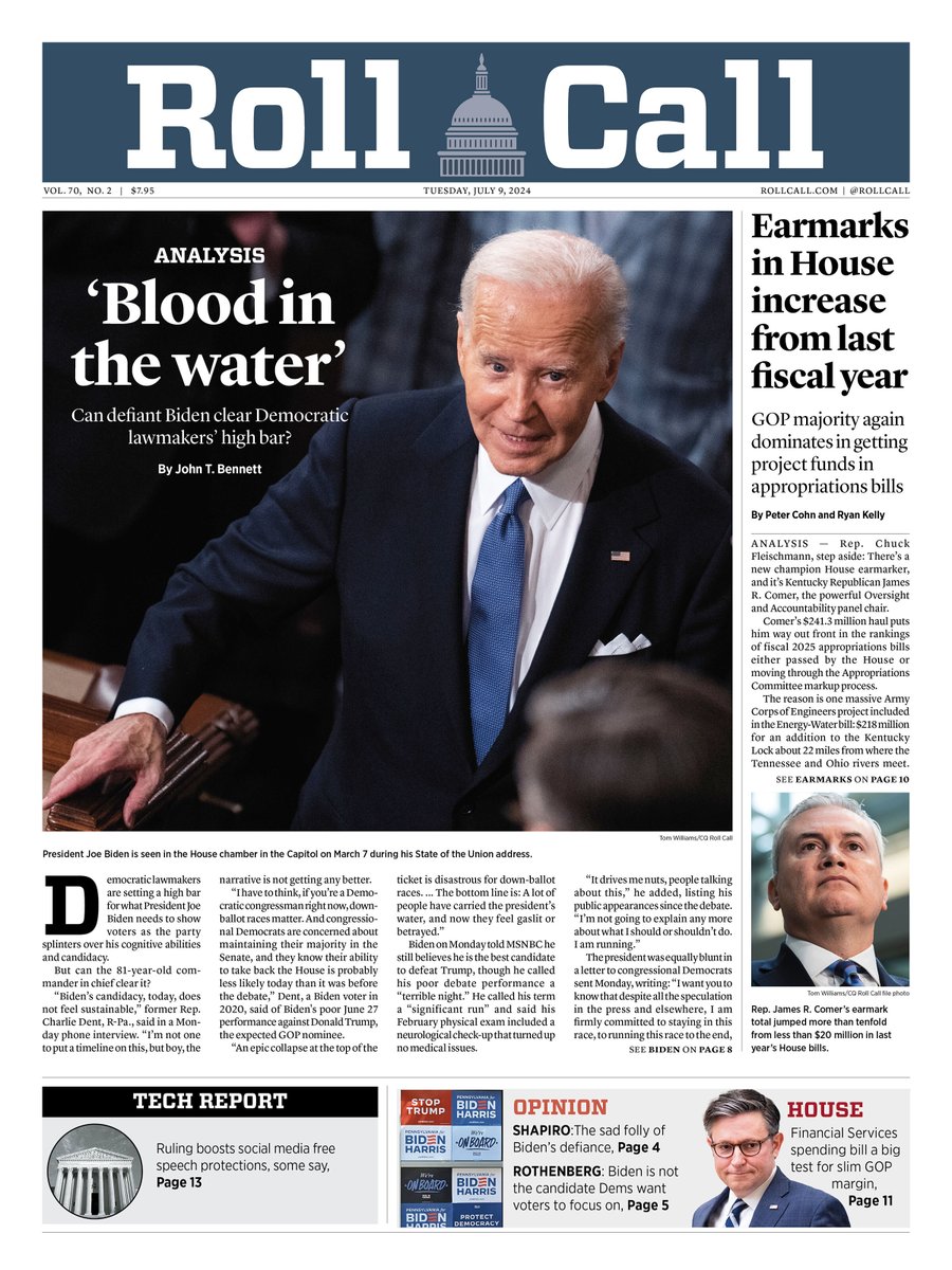 rollcall's tweet photo. Today's front page — July 9, 2024: https://t.co/nv1se4nDAz