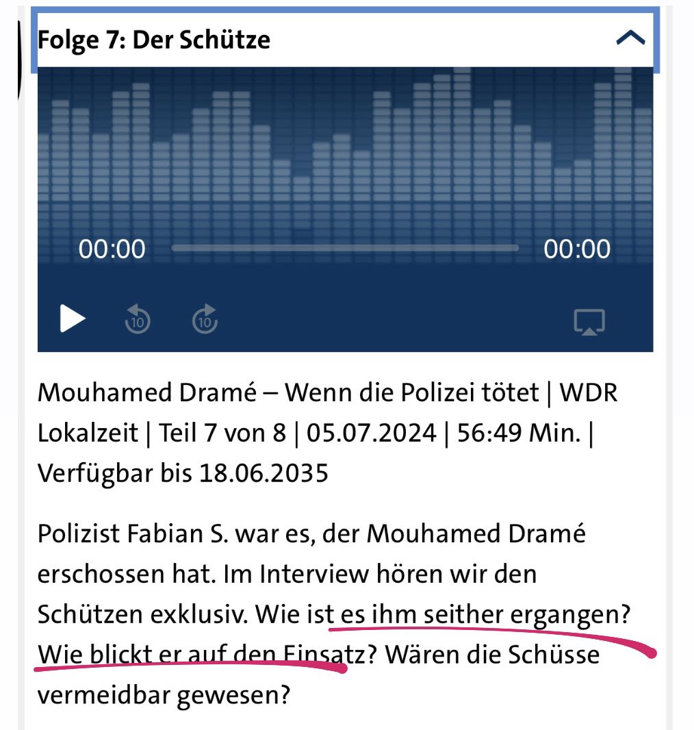 hahauenstein's tweet photo. Fragen, die man im WDR einem Polizeibeamten stellt, nachdem er mit sechs Schüssen einer Maschinenpistole den 16-jährigen geflüchteten Jungen Mohamed Dramé durchlöcherte. Peak deutscher Journalismus 2024. ht @ebonyplusirony https://t.co/BLsVX1cepO