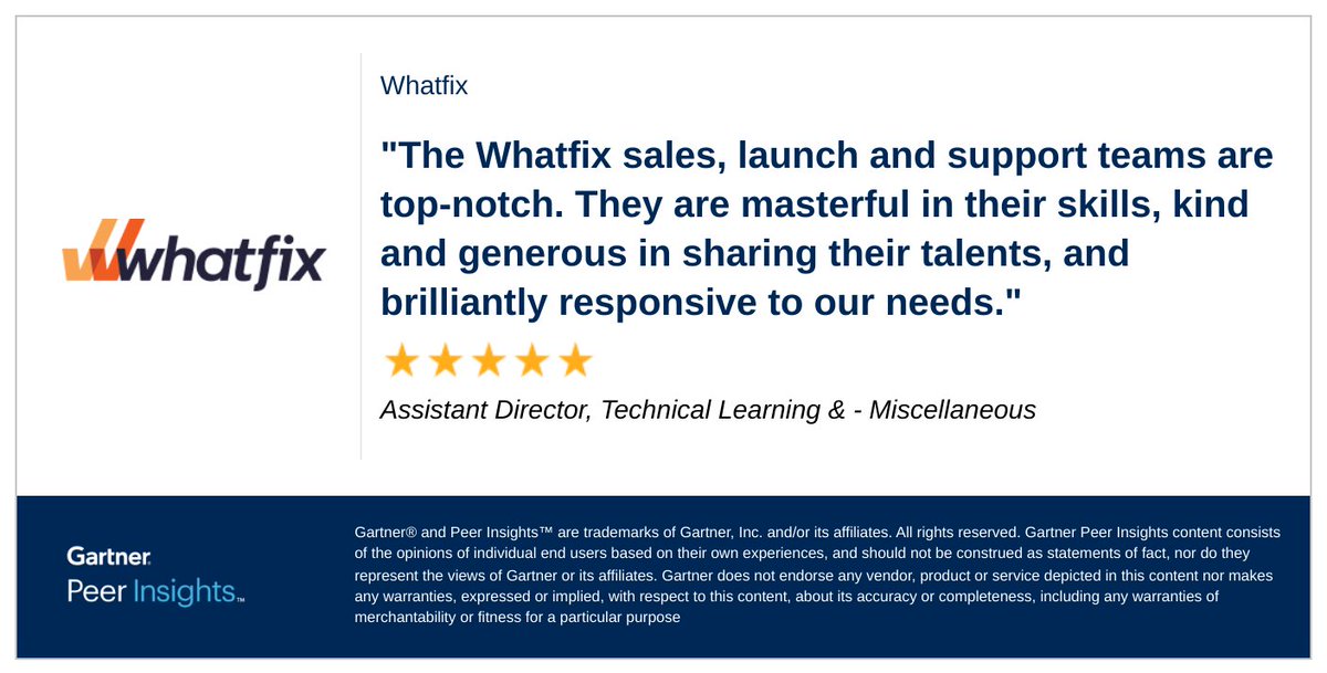 whatfix's tweet image. 5-star reviews mean the world to us!⭐⭐⭐⭐⭐

Our customers&apos; satisfaction is our utmost priority, and we&apos;re dedicated to raising the bar and driving their success to new heights.

Read the full review here: gtnr.io/BeoPurPPU

#whatfix | #digitaladoption | #customerfirst