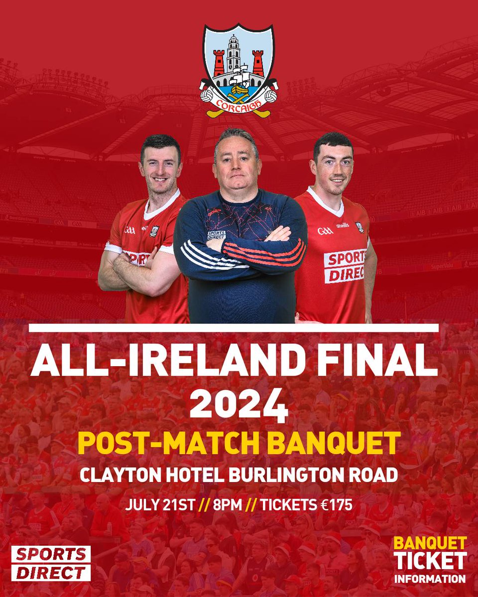 OfficialCorkGAA's tweet photo. Cork GAA is excited to announce that One Cork Dublin will host the traditional Post All-Ireland Hurling Final Banquet at the Clayton Hotel Burlington Road, Dublin 4, on Sun, July 21st, 2024.

More info &amp; booking: https://t.co/TzGN4sEaQv

 #RebelsRising #borntoplay https://t.co/iam07ELilM