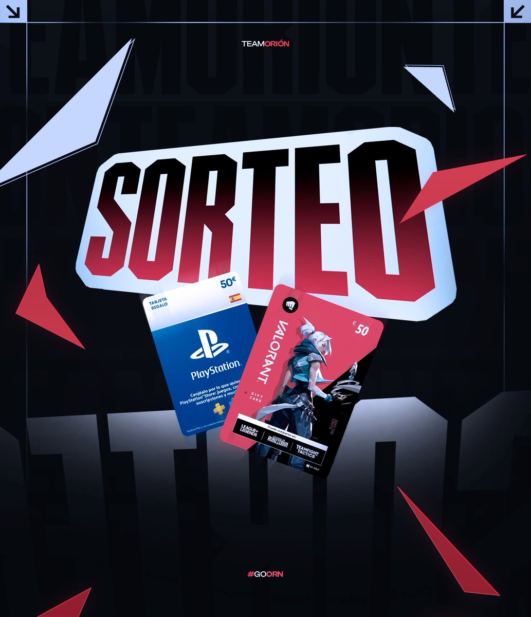 🎁 SORTEAZO 🎁 
En agradecimiento al apoyo que hemos recibido durante todo este tiempo, en Orión hemos decidido sortear una tarjeta de 50€ de riot o de psn (a elejir)

🍀 REQUISITOS: 
⭐️ Dar RT y Like
⭐️ Mencionar a dos amigos
⭐️ Seguir a @Team_Orion_ESP 

El ganador se