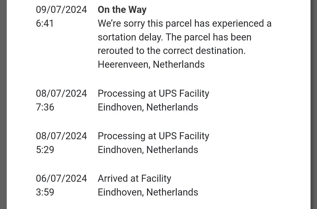 amitpaullakra's tweet photo. @UPS_Netherlands I was supposed to receive a parcel yesterday, however now the tracking shows that it's going to a different city. there was no attempt of delivery as well. ☹️ https://t.co/HZ2KuOWvzg