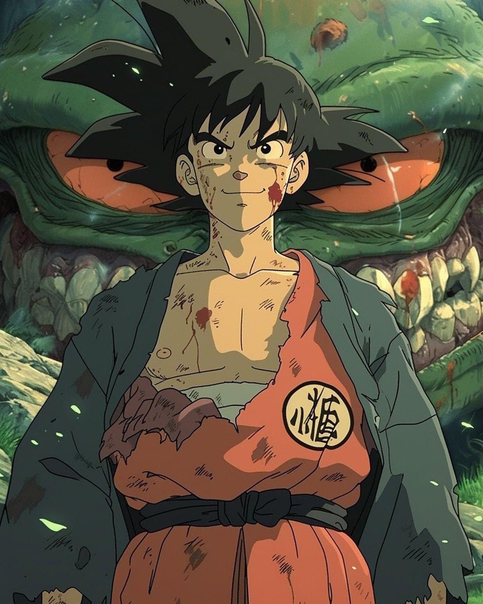 Roybattyforever's tweet image. Hilo con personajes de “Dragon ball” al estilo Ghibli.