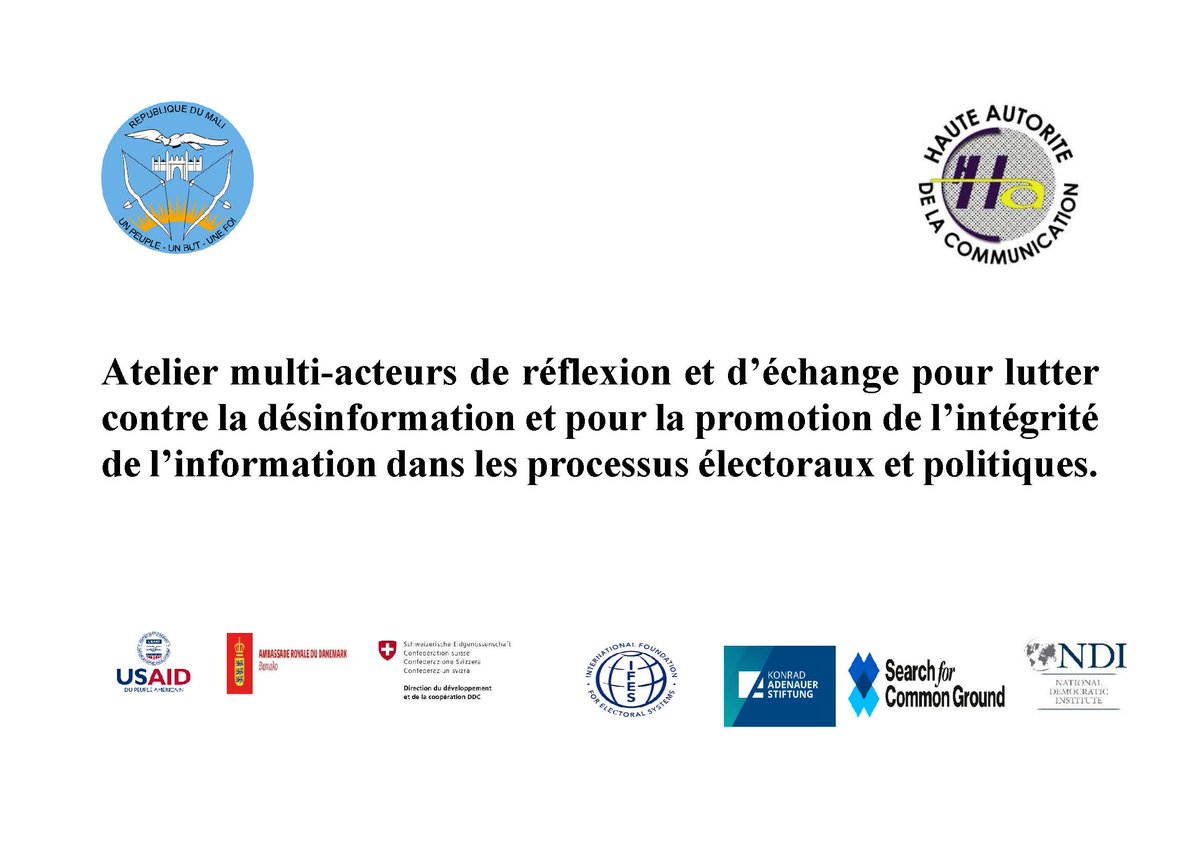 KAS_Sahel's tweet photo. d'Importance capitale et d'actualité, lutter contre la désinformation et pour la promotion de l’intégrité de l’information dans les processus électoraux et politiques est pan crucial...
@NDI @KAS_Sahel @IFES1987 @SFCG_Mali s'associent à la @HAC_Mali https://t.co/LxVWwUHQAX