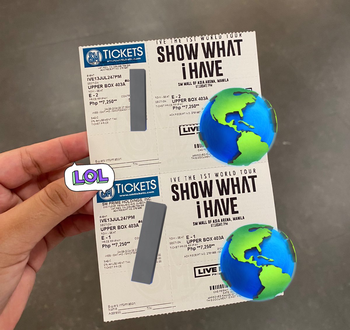 yulprived's tweet photo. rush wts lfb !! 

IVE show what i have con in manila this coming saturday, july 13th. two upper box tickets, 403A. 

rfs: for emergency funds 

can do meet up around metro manila! 

selling both tickets for 7k each. https://t.co/PnLS6R3n04