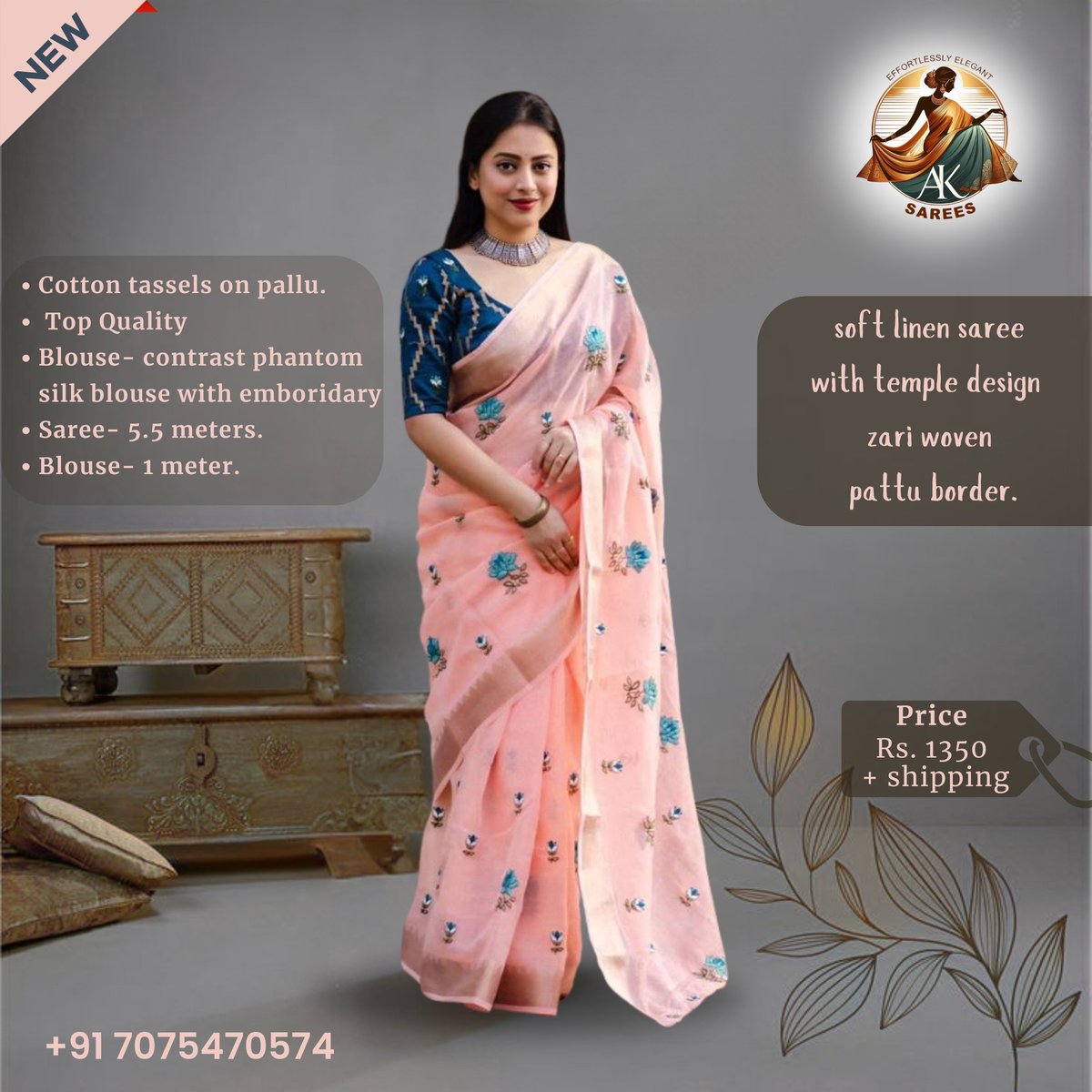 aksarees123's tweet photo. Experience the elegance of our soft linen sarees with a stunning temple design zari woven pattu border and cotton tassels on the pallu. Paired with a contrast phantom silk blouse with embroidery.

Get this exquisite saree for just ₹1350 + shipping. https://t.co/2BRoMMQJMu