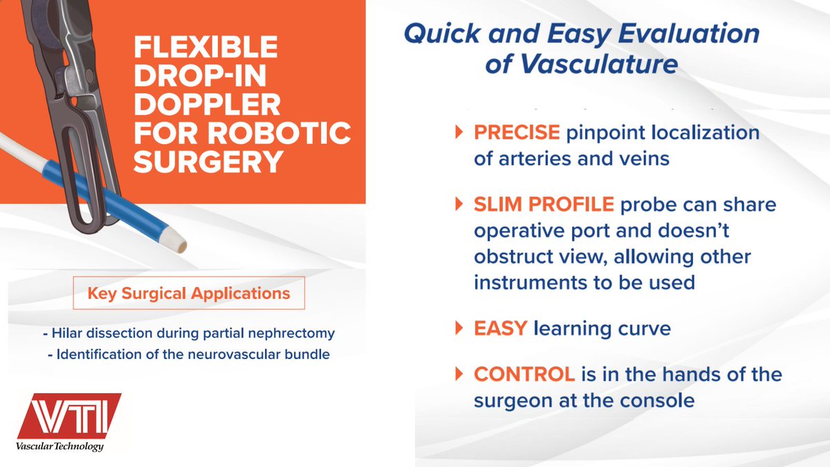 Vascular Technology, Incorporated (@vasculartechinc) on Twitter photo Discover #VTI's flexible Drop-in #Doppler for robotic-assisted surgery! It fits into small spaces and provides precise and pinpoint localization of the vasculature. 
Learn more 👉 shorturl.at/SUnwb
#Roboticsurgery #Doppler #Vascularsurgery Discover #VTI's flexible Drop-in #Doppler for robotic-assisted surgery! It fits into small spaces and provides precise and pinpoint localization of the vasculature. 
Learn more 👉 shorturl.at/SUnwb
#Roboticsurgery #Doppler #Vascularsurgery