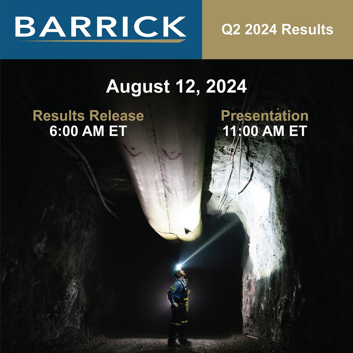 📣 Look out for Barrick’s Q2 results on August 12 at 6:00 AM ET. Presentation to follow at 11:00 AM ET.

Preliminary production, sales and cost information for Q2 will be released on July 16.

$GOLD $ABX.TO barrick.com/English/news/n…