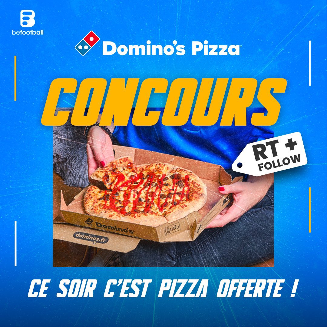 _BeFootball's tweet photo. 🍕𝗖𝗘 𝗦𝗢𝗜𝗥 𝗖’𝗘𝗦𝗧 𝗣𝗜𝗭𝗭𝗔 𝗢𝗙𝗙𝗘𝗥𝗧𝗘 !* 🍕
 
Pour te régaler pendant le match de ce soir, on t’offre une pizza medium avec @DominosFrance ! 🇫🇷⚽️
 
• RT + follow @DominosFrance et @_BeFootball
 
*3 gagnants seront tirés au sort !*
 
T.A.S aujourd'hui vers 19h 👀.  #Concours