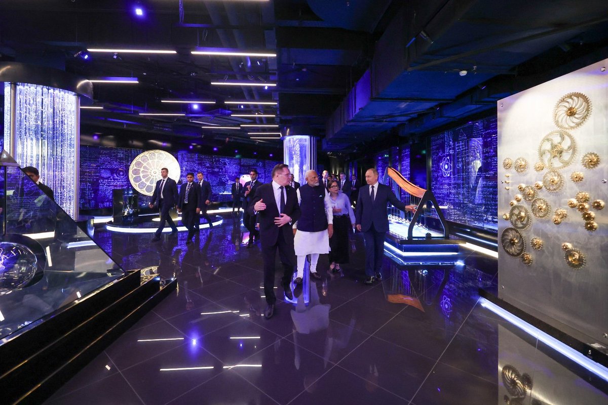 narendramodi's tweet photo. Visited the Atom Pavilion with President Putin. Energy is an important pillar of cooperation between India and Russia and we are eager to further cement ties in this sector. https://t.co/XpLLxrYVQ0