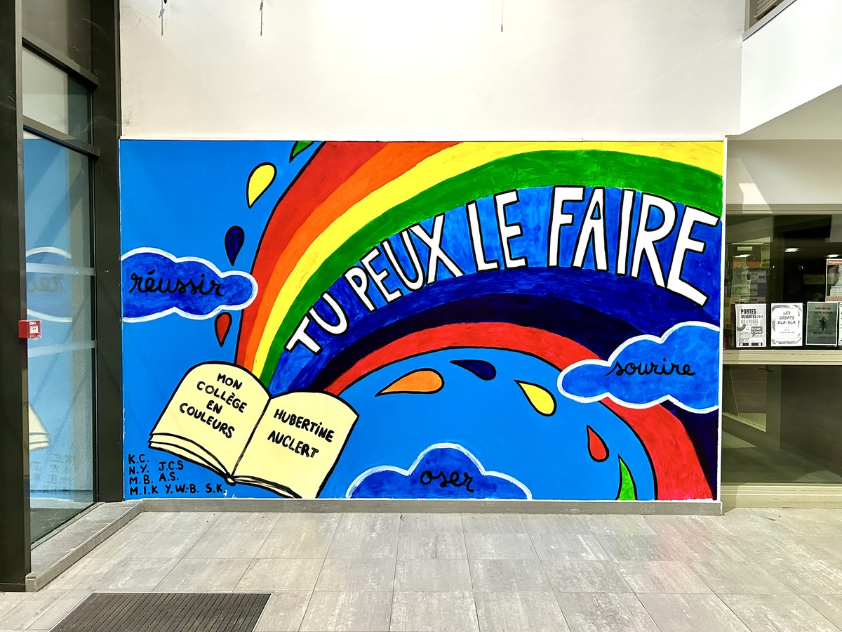 SarahJKlimek's tweet photo. Voici les 4 fresques réalisées cette année au collège Hubertine Auclert! Le projet “Mon Collège en Couleurs”, c’est coopérer, créer, mais aussi valoriser les élèves et leur établissement. D’autres peintures murales sont déjà prévues pour la rentrée! https://t.co/r8weNHNzEk