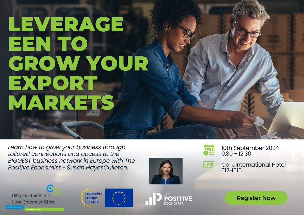 LEO Cork City (@leocorkcity) on Twitter photo ๐ Ready to go global? Join us on Sept 10 at Cork International Hotel for a seminar on using the Enterprise Europe Network (EEN) to boost your exports! Learn from expert Susan HayesCulleton. ๐ Book now: shorturl.at/M1q4Q #Exporting #BusinessGrowth #EEN #LEOCorkCity ๐ Ready to go global? Join us on Sept 10 at Cork International Hotel for a seminar on using the Enterprise Europe Network (EEN) to boost your exports! Learn from expert Susan HayesCulleton. ๐ Book now: shorturl.at/M1q4Q #Exporting #BusinessGrowth #EEN #LEOCorkCity
