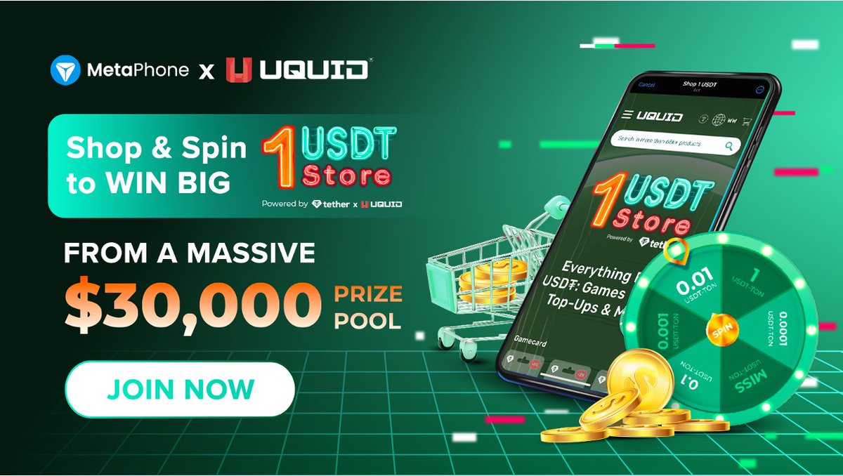 metaphone_ton's tweet photo. Calling all #Metaphone family! 🎉 We’re thrilled to announce that UQUID is joining our collaboration lineup! 
Their latest innovative #1USDTStore, powered by @uquidcard and Tether, is a must-try for everyone.

✨ Try the 1 USDt Store’s Lucky Spin and dive into the massive $30,000 prize pool! Plus, grab Mystery Boxes for just 1 USDT and you could win up to 100 USDT! 🎁💸
What's more? Explore 68,000+ products, all for just 1 USDT. Don’t miss out on these incredible deals!

👉 Discover now at the https://t.co/Ch4JnTlDTS or on the Telegram bot via https://t.co/Jz7VF7bG4z

Join the fun and start winning today! 🚀 
#Metaphone #Uquid #CryptoShopping #LuckySpin