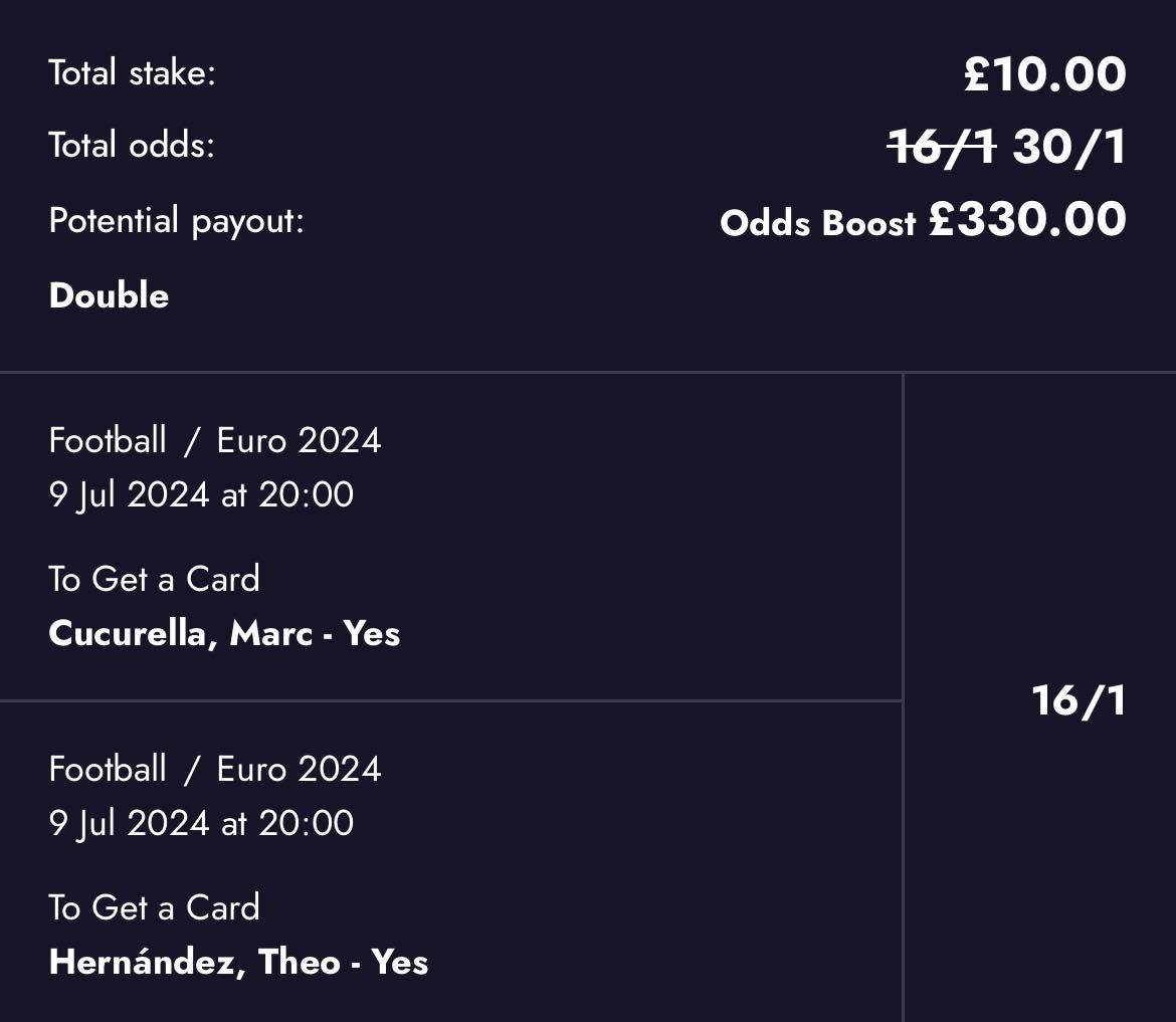 TheCardDealer's tweet photo. 🚀 #EURO2024 DOUBLE THE ODDS DOUBLE! 

💯 If you'd like to claim double the odds you can here > 
https://t.co/M4iFhM6ilz

✅ 16/1 would still be top price, but you get 32/1 as a new customer with the 100% odds boost. 

❤️ IF THIS BET LANDS I'LL GIVE £160 TO A FOLLOWER WHO LIKES & RT'S THIS POST. 

#AD | New Customer Offer | T&C's Apply | 18+ | https://t.co/ZfrZSdCmHf