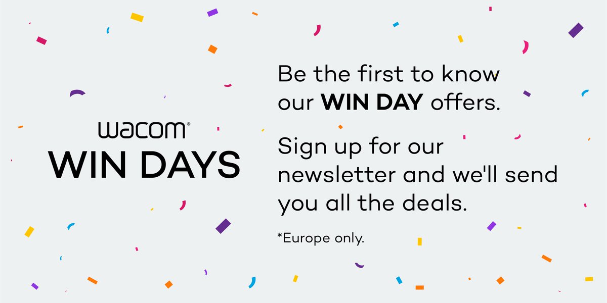wacom's tweet photo. Don't miss our Win Days special offers! ✨🖊️
Register below, and we'll send you all the deals directly to your email 📩
Sign up here > https://t.co/gK8ZRn0A1H
*Europe Only
#WacomWinDays #WinDays https://t.co/QD9esuJQWB