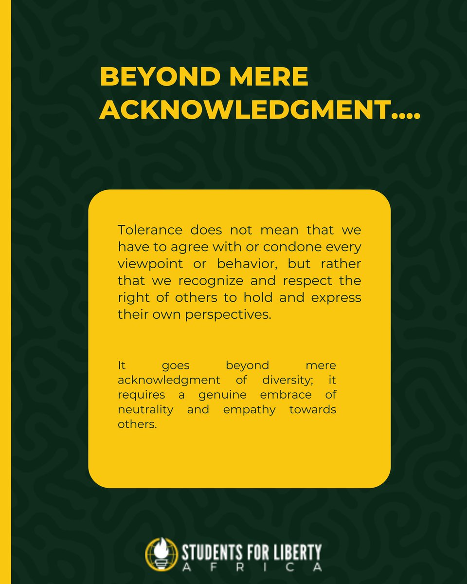 AfricanSFL's tweet image. Africa boasts an incredible diversity of cultures and traditions. Tolerance is crucial in harnessing this richness for unity, prosperity, and sustainable development.

 #Tolerance #Uniting  #sharedprosperity #africa #freedom #Asfl